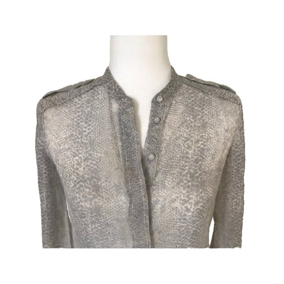 ARITZIA WILFRED Long Sleeve 100% Silk Tunic Sze XXS Muted Gray Snake Print - Picture 2 of 7